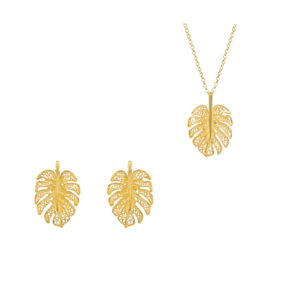 Conjunto Monstera em Prata Dourada
