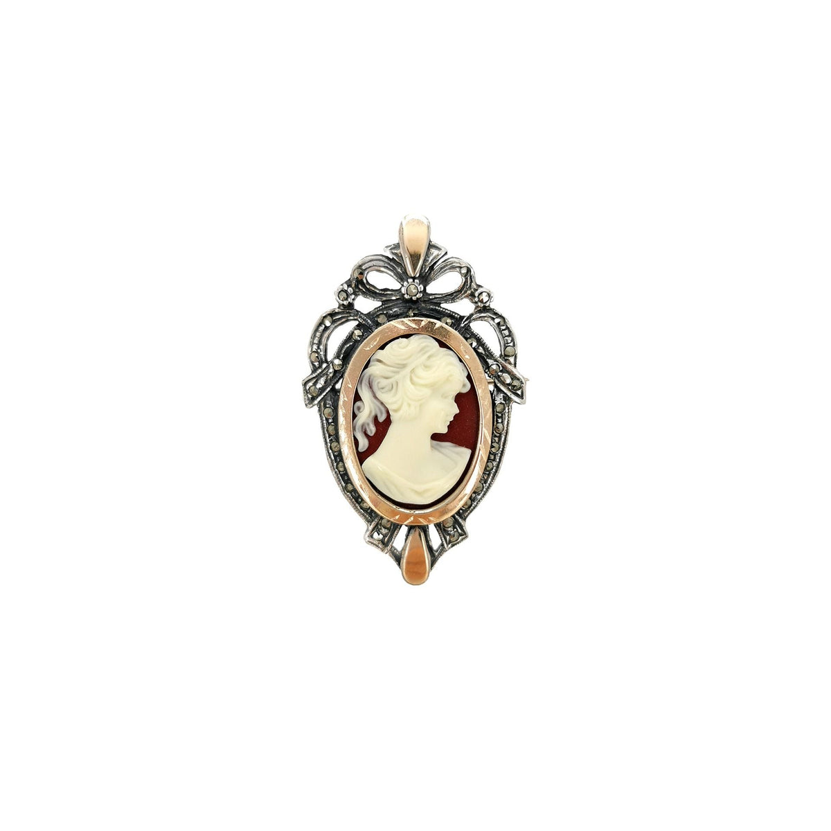 Alfinete Camafeu com Marcassites em Prata e Ouro