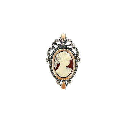 Alfinete Camafeu com Marcassites em Prata e Ouro