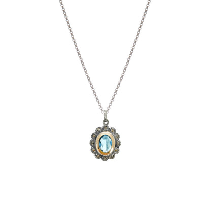 Colar Azul Marcassites em Prata e Ouro