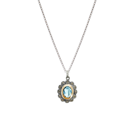 Colar Azul Marcassites em Prata e Ouro
