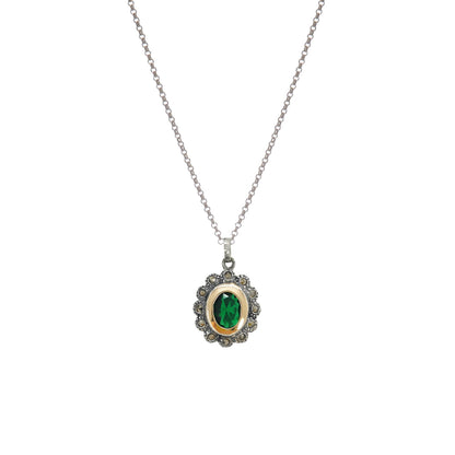 Colar Verde Marcassites em Prata e Ouro
