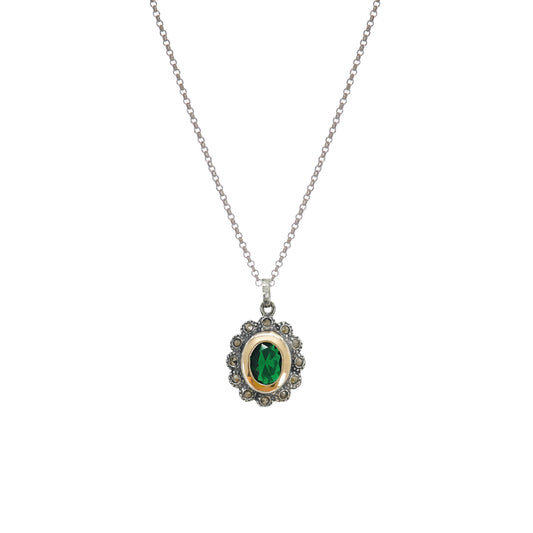 Colar Verde Marcassites em Prata e Ouro