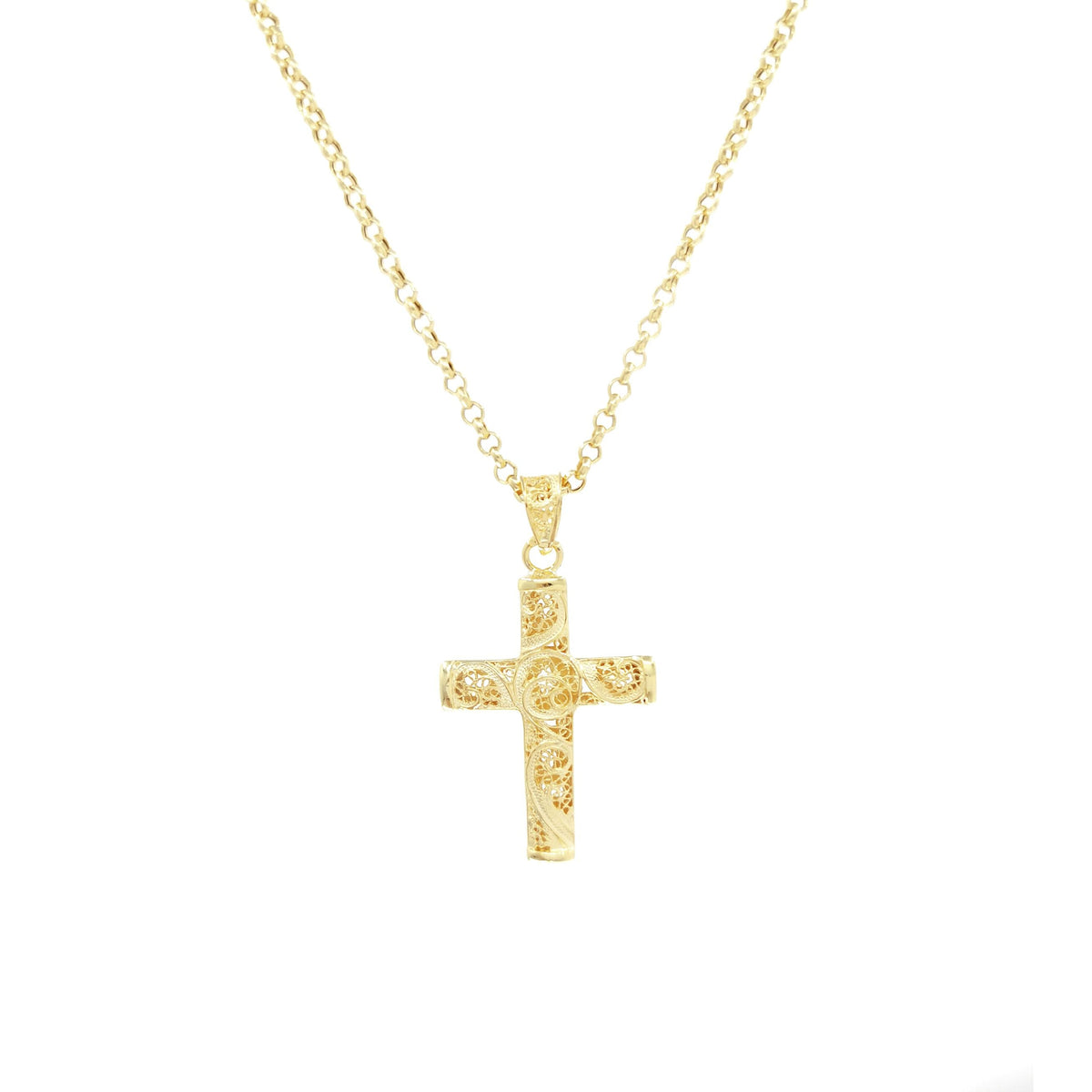Colar Cruz de Filigrana em Prata Dourada