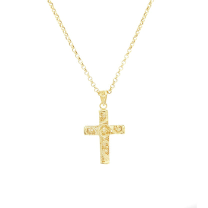 Colar Cruz de Filigrana em Prata Dourada