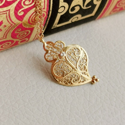 Colar Coração Cheio em Ouro 19,2Kt com Diamante