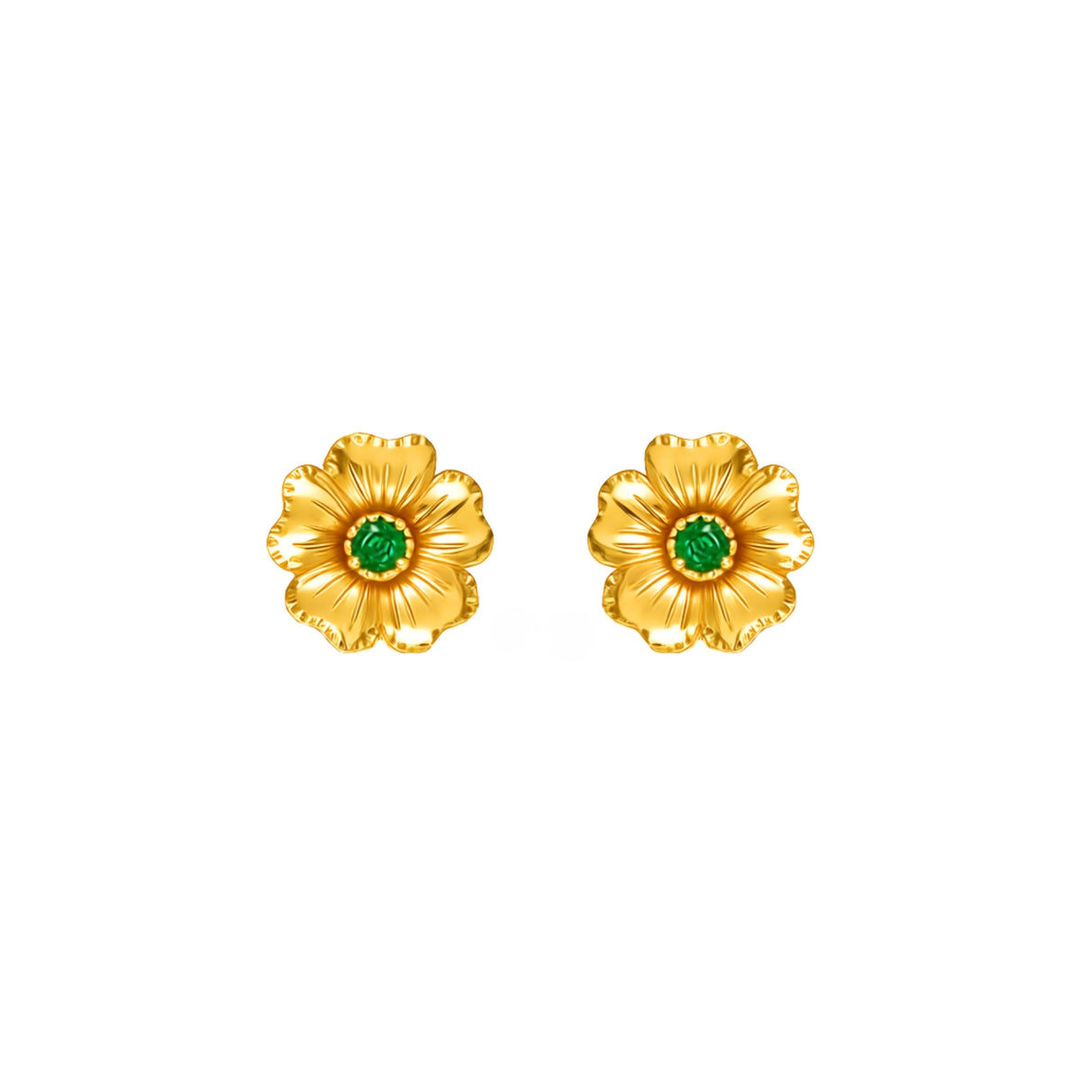 Brincos Flor de Cerejeira com Esmeralda em Ouro 19,2Kt