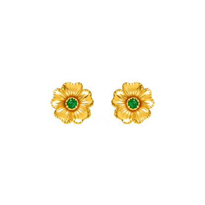 Brincos Flor de Cerejeira com Esmeralda em Ouro 19,2Kt