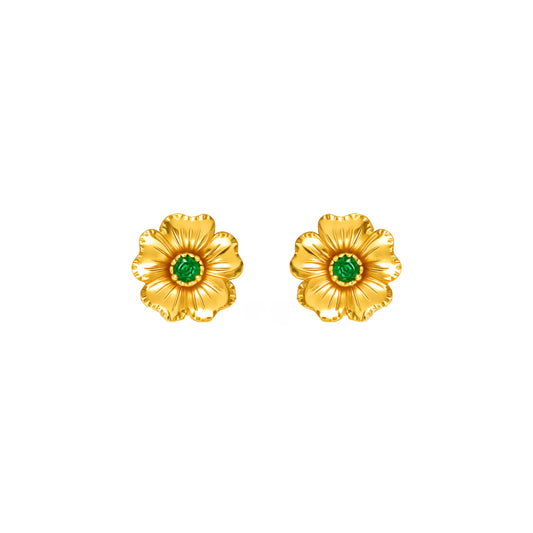 Brincos Flor de Cerejeira com Esmeralda em Ouro 19,2Kt
