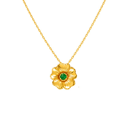 Colar Flor de Cerejeira com Esmeralda em Ouro 19,2Kt