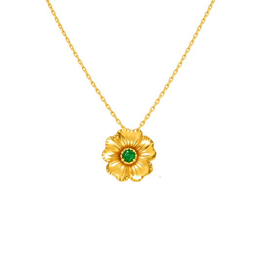 Colar Flor de Cerejeira com Esmeralda em Ouro 19,2Kt