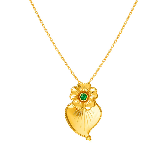 Colar Coração Independente com Esmeralda em Ouro 19,2Kt