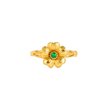 Anel Flor de Cerejeira com Esmeralda em Ouro 19,2Kt