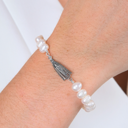 Pulseira Nossa Senhora de Fátima em Prata com Pérolas