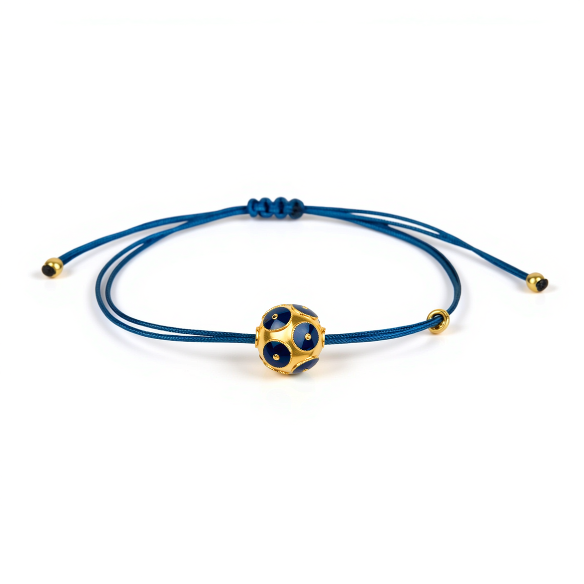 Pulseira Conta de Viana Azul em Prata Dourada com Fio