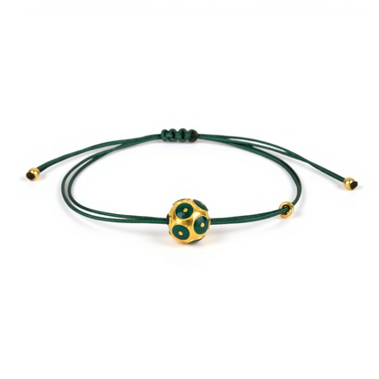Pulseira Conta de Viana Verde em Prata Dourada com Fio