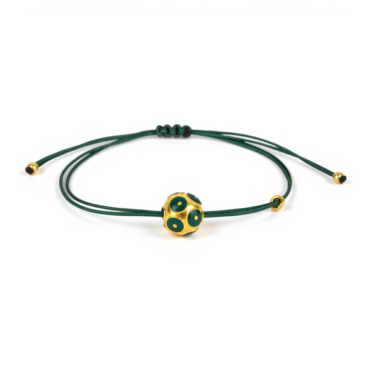 Pulseira Conta de Viana Verde em Prata Dourada com Fio