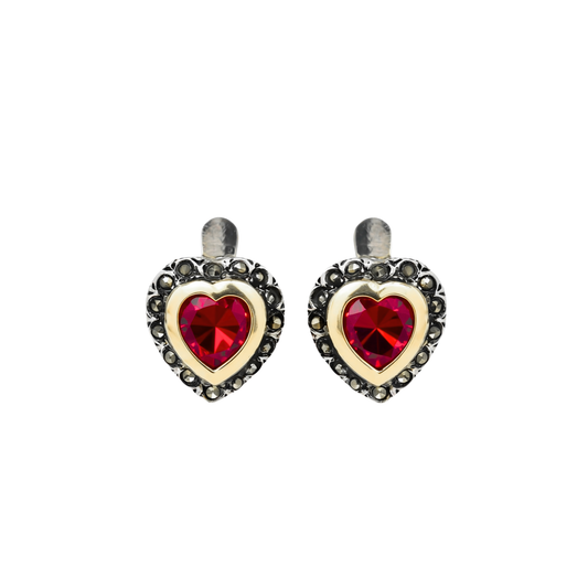 Brincos Vintage Vermelho em Prata e Ouro