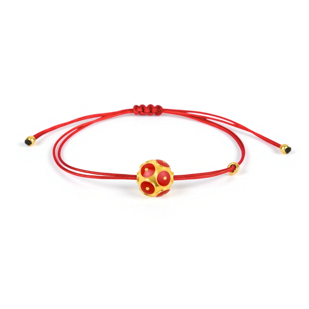 Pulseira Conta de Viana Vermelha em Prata Dourada com Fio