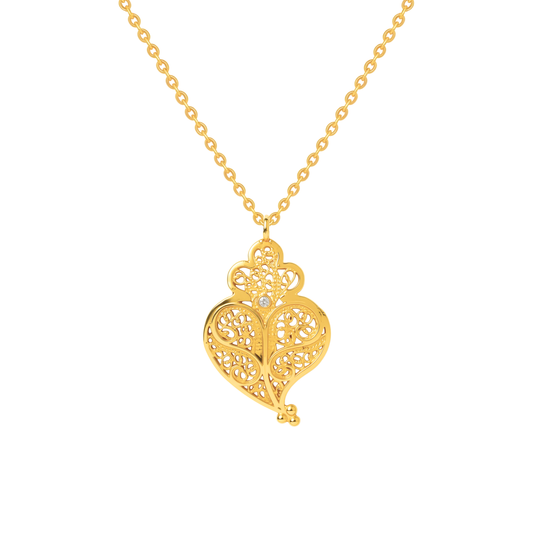 Colar Coração Cheio em Ouro 19,2Kt com Diamante