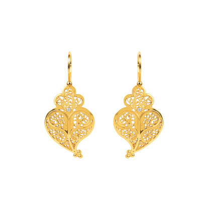 Brincos Coração Cheio em Ouro 19,2Kt com Diamante
