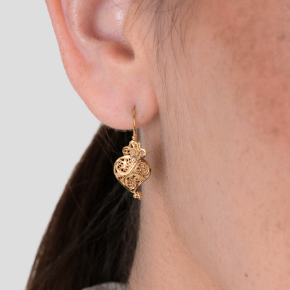 Brincos Coração Cheio em Ouro 19,2Kt com Diamante