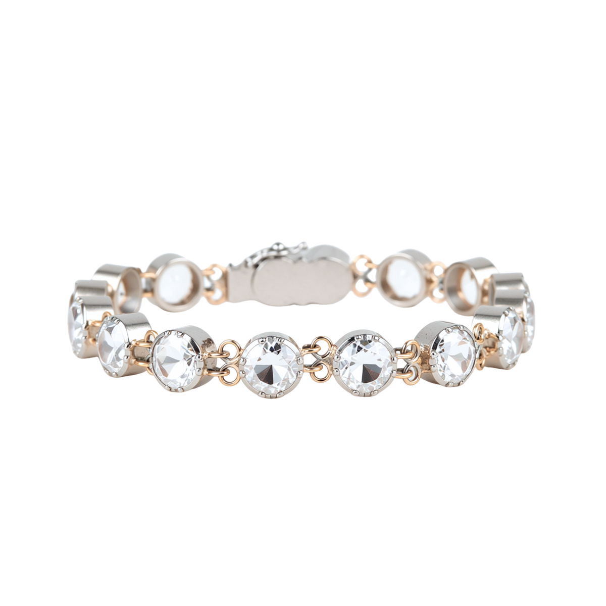Pulseira Riviera Cristal de Rocha em Prata e Ouro